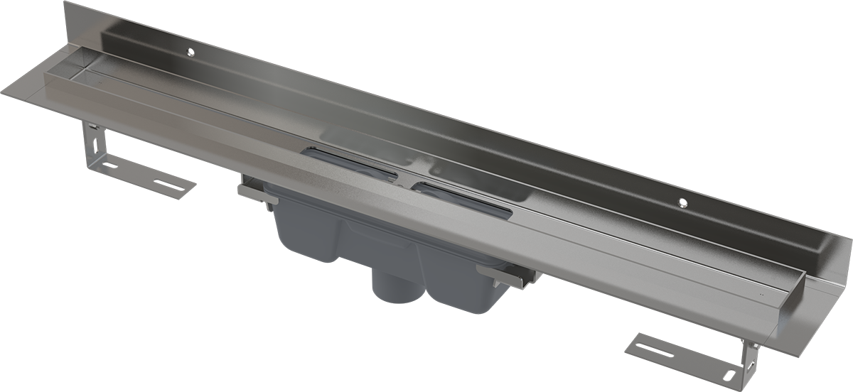 APZ1016 Wall - Водовідвідний жолоб з порогами для цільної решітки та фіксованим коміром до стіни, вертикальний стік